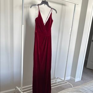Jasmine B203065 V-neck Spaghetti Strap Velvet Long Bridesmaid Dress